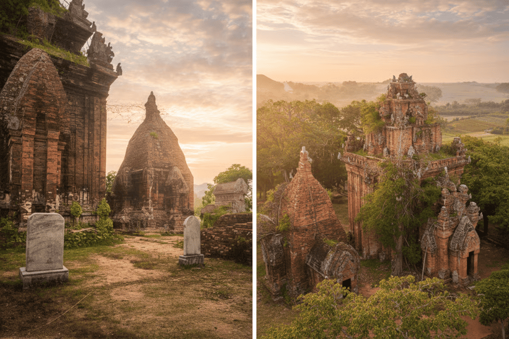 A panoramic view of Po Nagar Temple is ancient terracotta towers that have withstood centuries of history